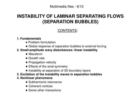 PPT INSTABILITY OF LAMINAR SEPARATING FLOWS SEPARATION BUBBLES