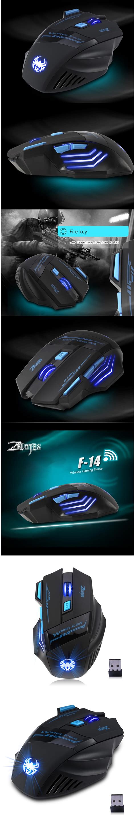 Zelotes F14 Professional Blue Led 2400 Dpi 9 Buttons Usb 24g Optical Wireless Gaming Mouse Mice