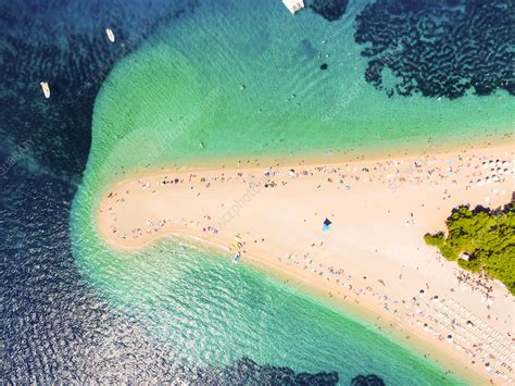 Aerial view of Zlatni rat beach in Bol, Brac Island, Croatia - Stock ...