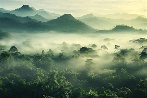 Premium AI Image | Aerial view of foggy rainforest