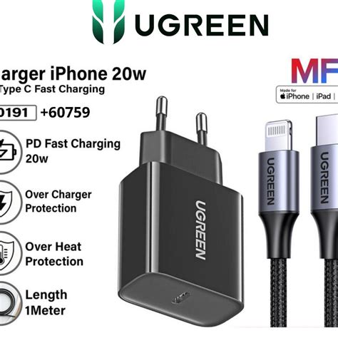 Jual Ugreen Charger Ip Type C To Lightning Mfi Fast Charging 20W Kabel