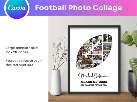 Photo Collage Football Sports Canva Template Football Player Etsy