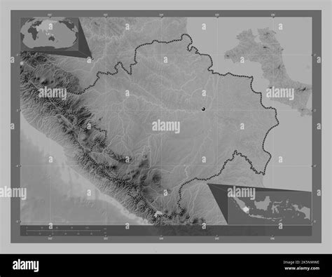 Sumatera Selatan Province Of Indonesia Grayscale Elevation Map With