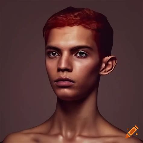 Realistic Photo Of A Humanoid Alien Man With Maroon Hair And Arabic