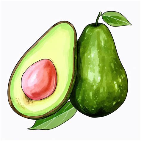 Premium Photo A Drawing Of Avocado With A Green Leaf