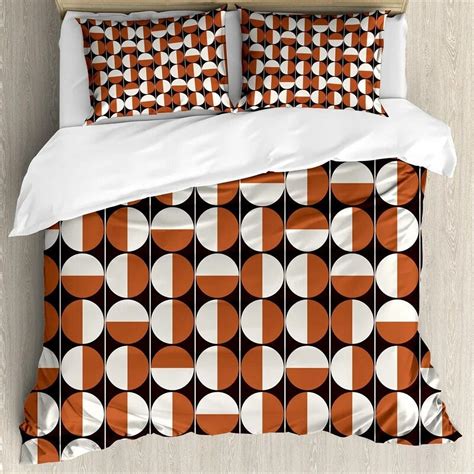 Mid Century Duvet Cover Vintage Geometric Pattern Bedding Set King For