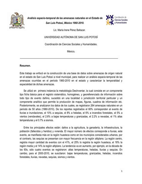 Pdf An Lisis Espacio Temporal De Las Amenazas Naturales En El