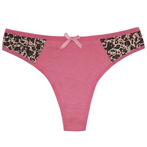 Pack Of 4 Leopard Cotton Lady Thong Girl T Back Cotton G String Sexy