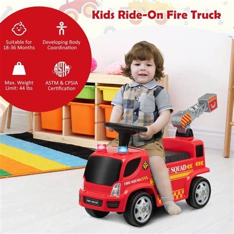 Kids Push Ride On Fire Truck with Ladder Bubble Maker and Headlights ...