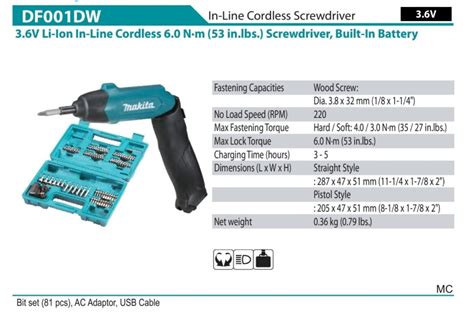 MAKITA DF001DW 3 6V IN LINE CORDLESS SCREWDRIVER Commercial