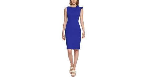 Calvin Klein Bow Knee Length Sheath Dress In Blue Lyst