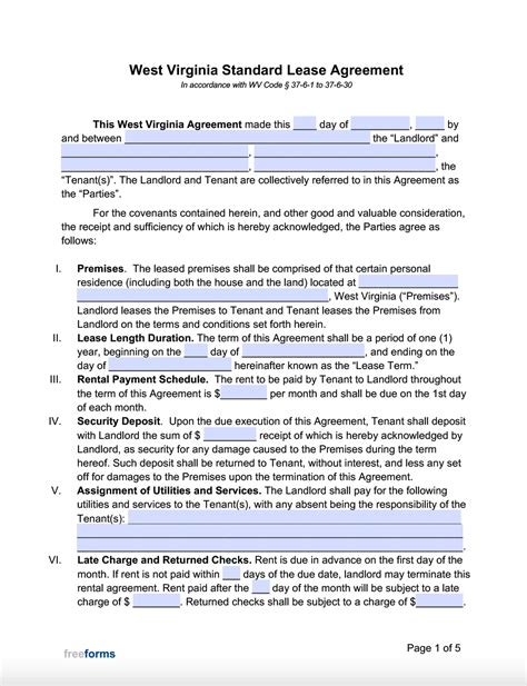 Free West Virginia Standard Residential Lease Agreement Template Pdf