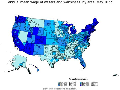 Map Of Annual Mean Wages Of Waiters And Waitresses By Area May 2022