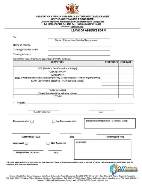 Free Leave Of Absence Letters And Forms Template Lab