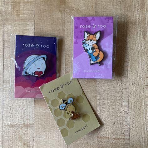 Rose And Roo Enameled Pins Lot Of 3 Bee Barf Foxxinated Love Planet