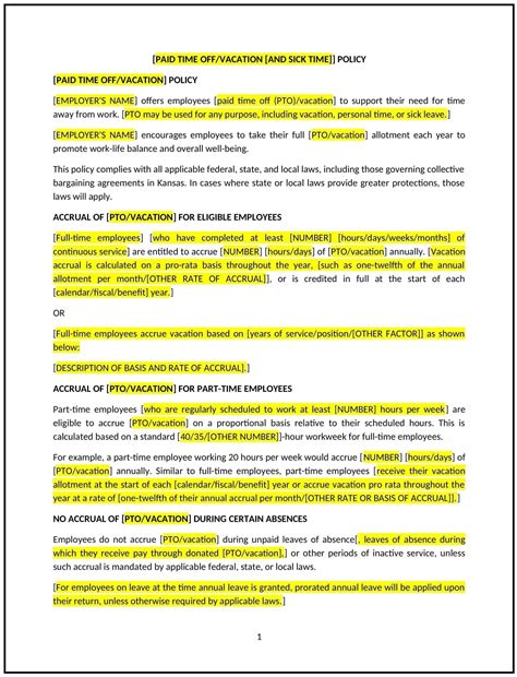 Vacation policy (Kansas): Free template