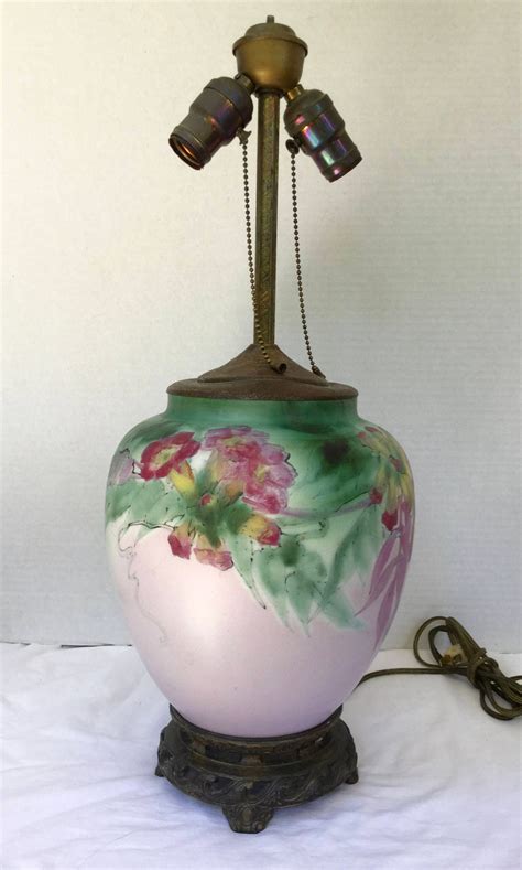 Rare Large Signed Weller Art Pottery Lamp Hudson Line