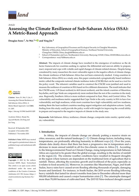 Pdf Assessing The Climate Resilience Of Sub Saharan Africa Ssa A