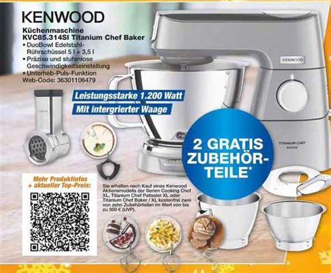 Kenwood Küchenmaschine Kvc85 314si Titanium Chef Baker Angebot bei