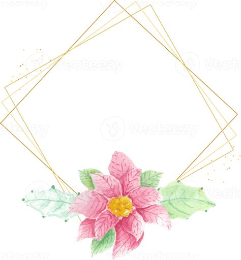 Watercolor Christmas Poinsettia Flower With Golden Frame 13390890 Png