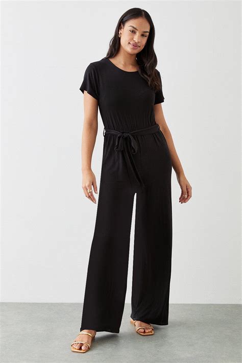 Jumpsuits Black Short Sleeve Tie Waist Jumpsuit Dorothy Perkins