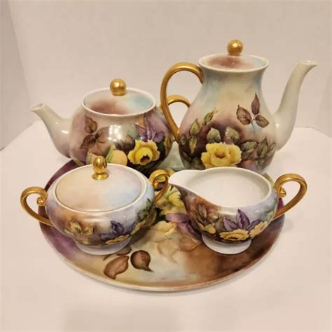 Bavarian Hand Painted Coffee Teapot Service With Sugar Creamer Platter