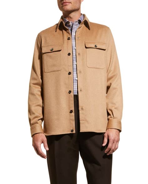 Isaia Men S Camel Hair Overshirt Neiman Marcus