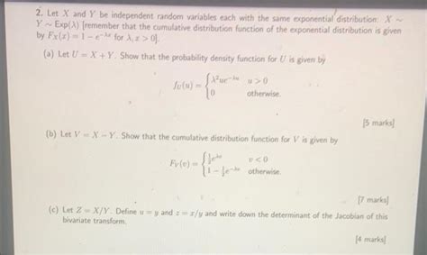 Solved 2 Let X And Y Be Independent Random Variables Each