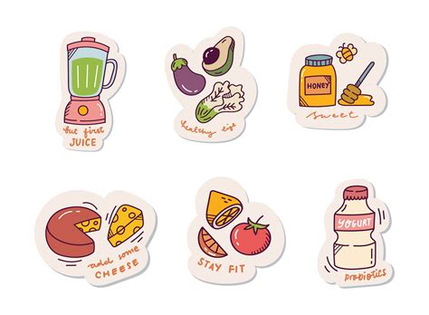 Cute Digital Sticker Set Healthy Food Afbeelding Door Big Barn Doodles