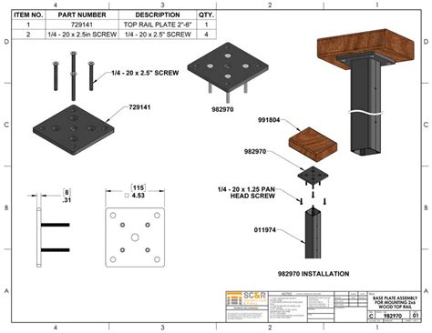 Base Plate Assembly For Mounting 2x6 Wood Top Rail