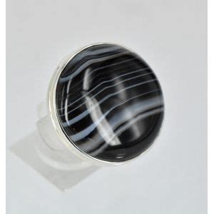 Black Banded Agate Sterling Silver Ring Size R S Rings Jewellery