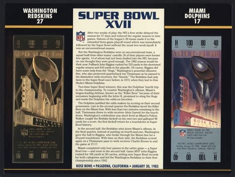 Commemorative Super Bowl XVII Score Card With 22 Kt Gold Ticket ...