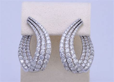 3 Row Pavé Diamond Hoop Earrings with White Gold