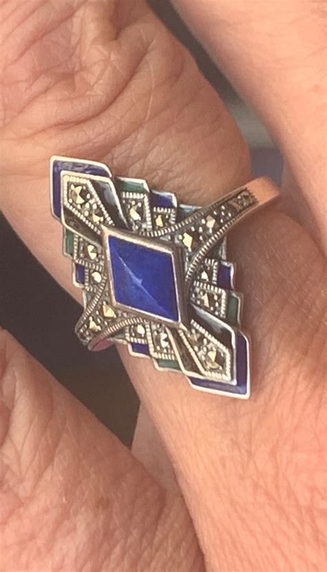 Proantic Bague Argent Lapis Mail Et Marcassites