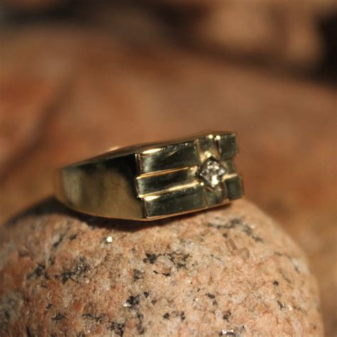 1990 S Vintage Mens Diamond Gold Ring 10K Yellow Gold Diamond Ring 4 4