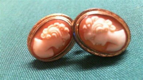 Vintage K Gold Filled Carved Shell Cameo Earrings Screw Back R T