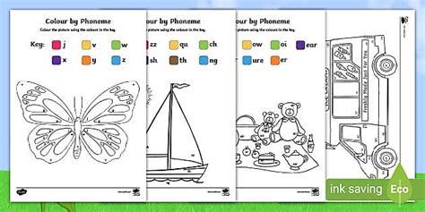 Summer Themed Phase Colour By Phoneme Worksheets Twinkl