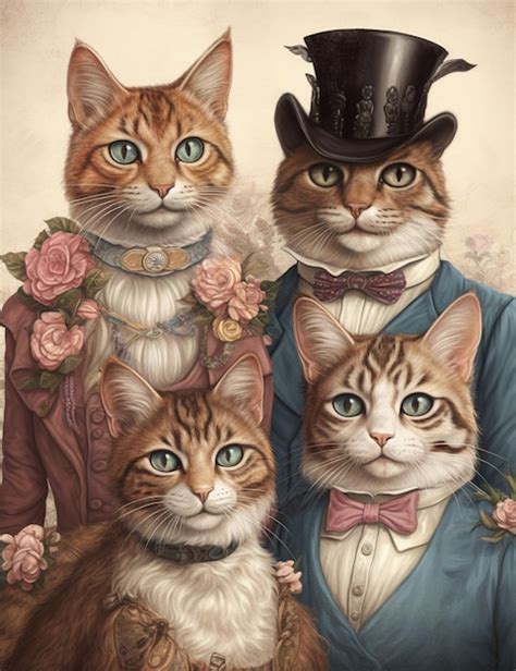 Premium Ai Image There Are Three Cats That Are Wearing Hats And Bow