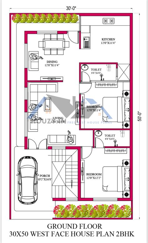 30x50 house plans | 30x50 3BHK house design | HOUZY.IN