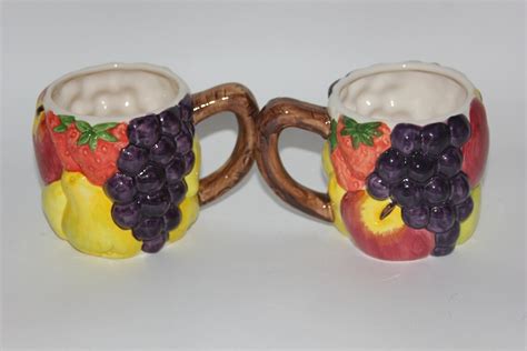 2 Vintage Raised 3D Mug With Embossed Fruit Made In Etsy