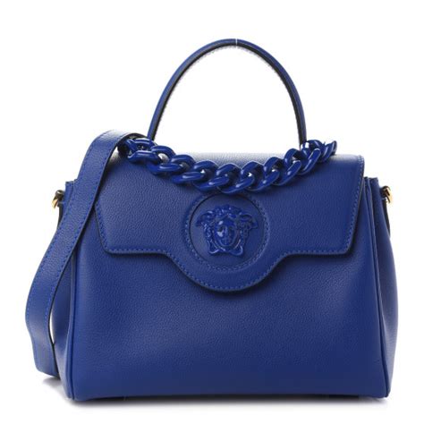 Versace Grained Calfskin Small La Medusa Top Handle Bag Lapis 875967