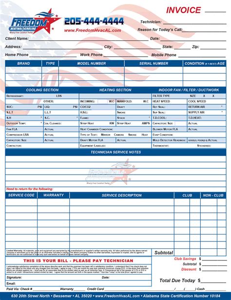 Hvac Service Invoice Template Free – PARAHYENA