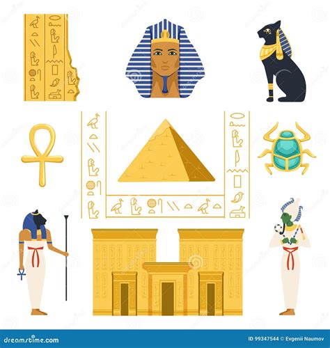 Ägypten Satz Bunte Illustrationen Vektor Der ägyptischen Alten Symbole