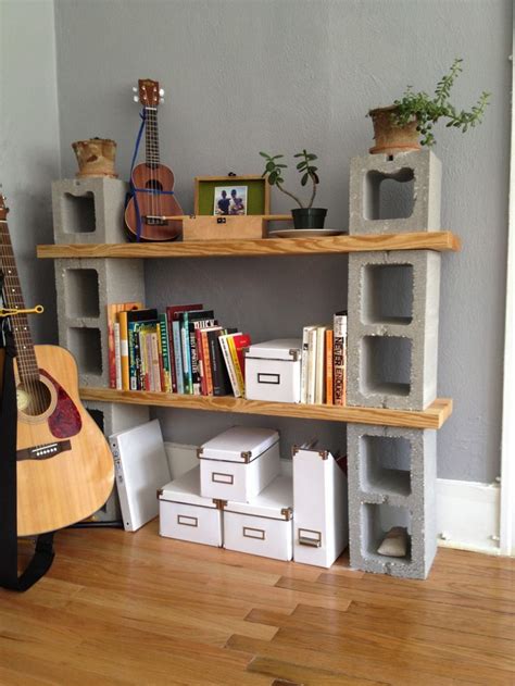 cement block shelf | Cinder block shelf unit | Decoración de unas, Muebles hechos en casa ...