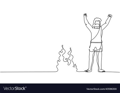 Continuous One Line Drawing Caveman Stands Vector Image