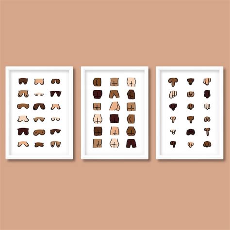 Naked Prints Set Of Boobs Bums And Willys Cute Cartoon Etsy