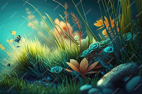 Premium Ai Image Natural Green Grass Background Illustration Ai Generative