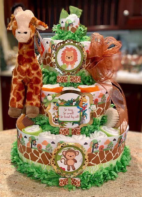 4 Tier Jungle Safari Diaper Cake Gender Neutral Diaper Cake Jungle