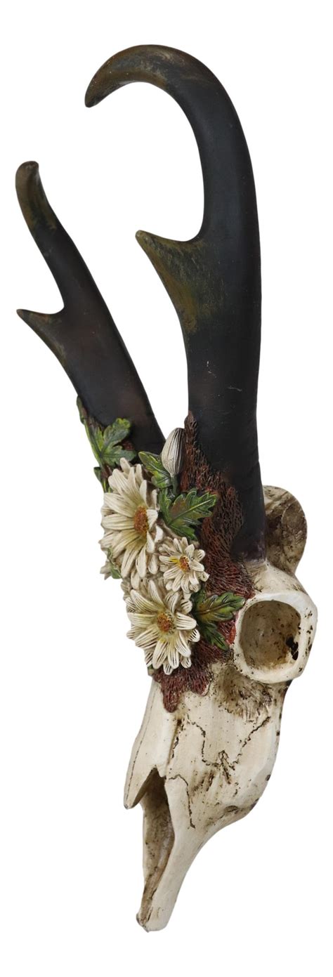 Western Rustic Pronghorn Antelope Skull With Antlers Feverfew Flowers