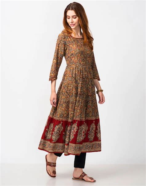 Buy Fabindia Cotton Kalamkari Print Slim Fit Long Kurta Online In India Fashion